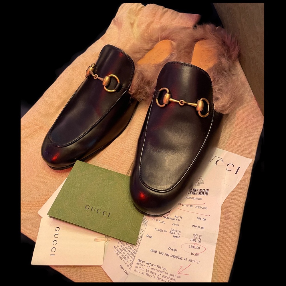 GUCCI Princeton Fur Slides SIZE GUCCI 8 100% Authentic with the receipt NEW